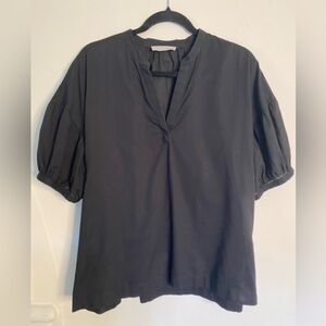 Everlane 100% cotton, black, puffed sleeve blouse.